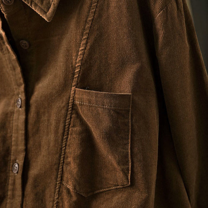 Chemise en coton à manches longues et col montant, ornée de Buddha Stones et de poches décoratives, avec motif boutonnée et motif de pierres de Bouddha - image 8