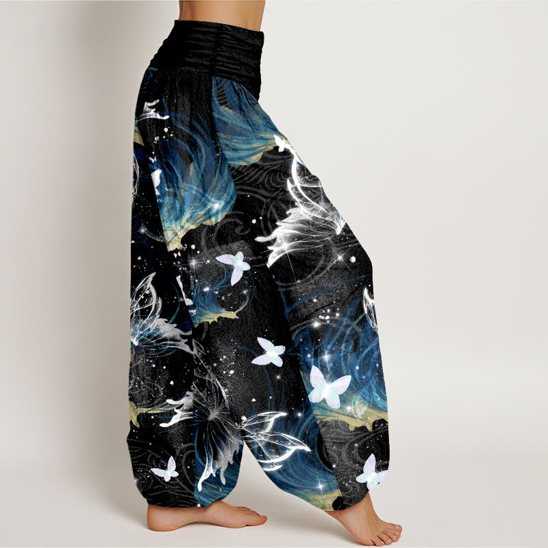 Pantalon harem pour femme en pur coton à motif papillons onirique et Buddha Stones, taille élastique - image 2