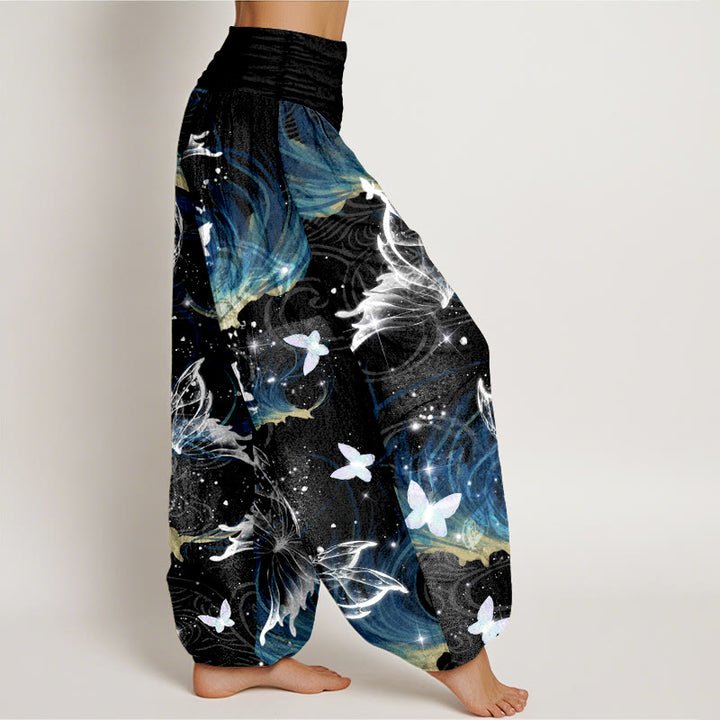 Pantalon harem pour femme en pur coton à motif papillons onirique et Buddha Stones, taille élastique - image 2