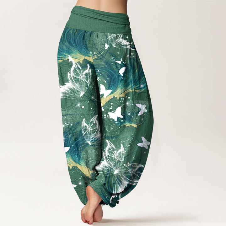 Pantalon harem pour femme en pur coton à motif papillons onirique et Buddha Stones, taille élastique - image 6