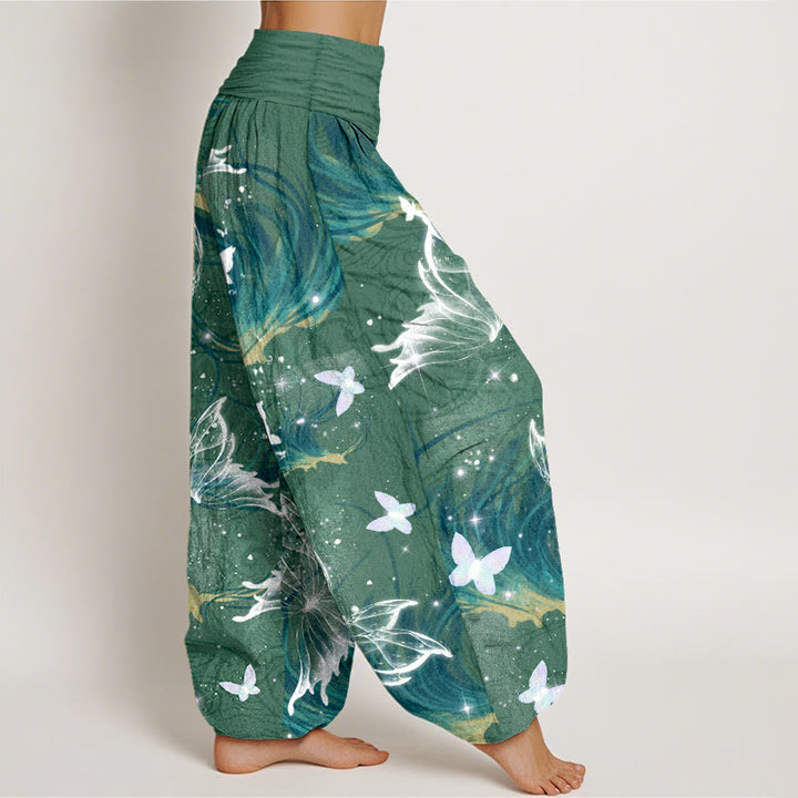 Pantalon harem pour femme en pur coton à motif papillons onirique et Buddha Stones, taille élastique - image 7