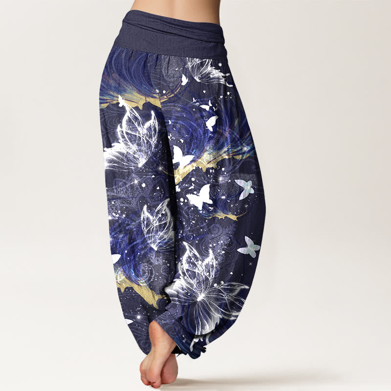 Pantalon harem pour femme en pur coton à motif papillons onirique et Buddha Stones, taille élastique - image 9