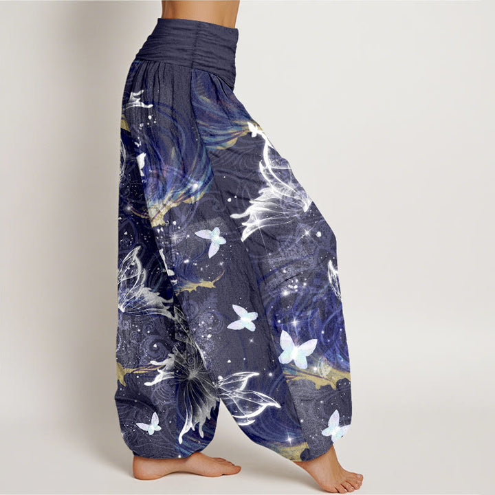 Pantalon harem pour femme en pur coton à motif papillons onirique et Buddha Stones, taille élastique - image 10