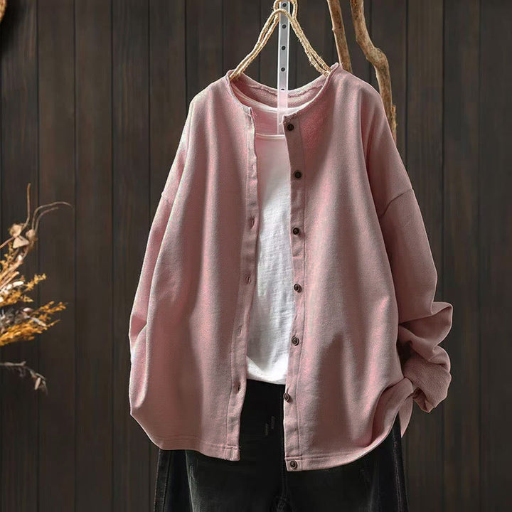 Chemise en coton à manches longues et col rond, motif Buddha Stones - Rose - US4-8/10，UK/AU8-12/14，EU36-40/42 (F) - image 1