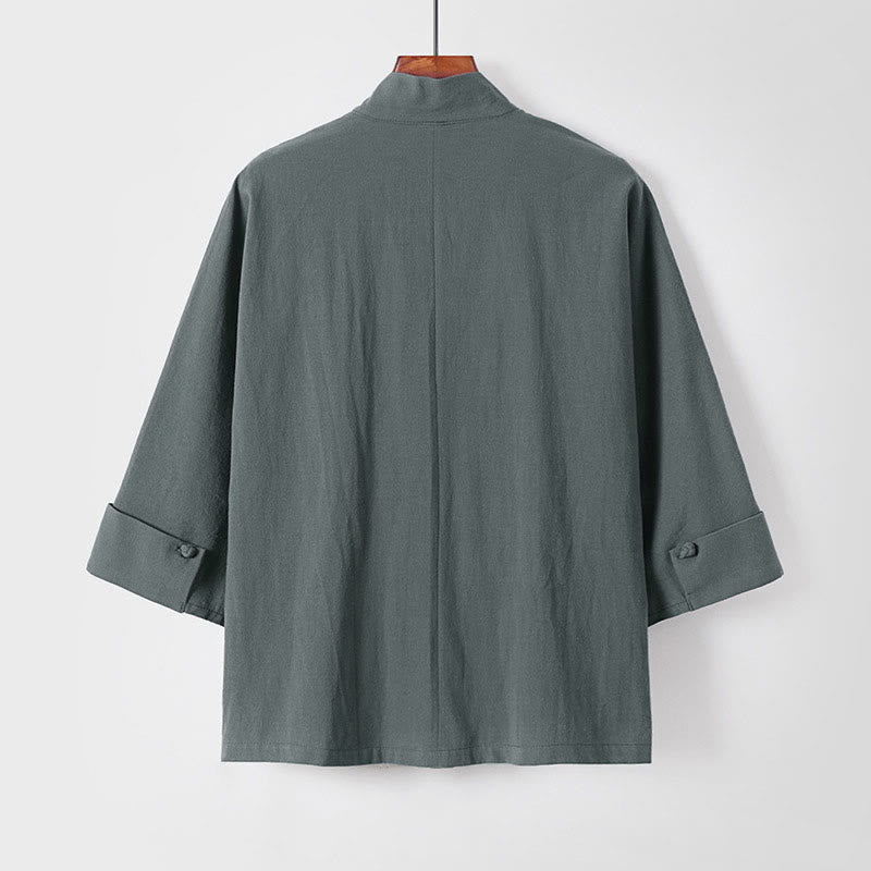 Kimono homme à manches courtes en coton et lin, orné de Buddha Stones et d'un seul bouton chinois. - image 2