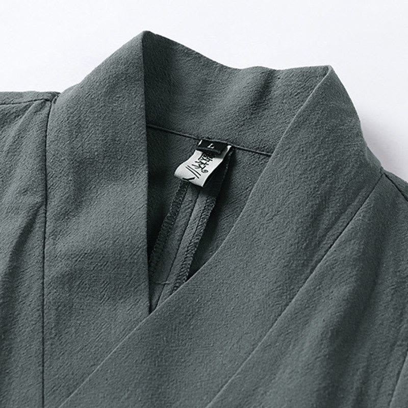 Kimono homme à manches courtes en coton et lin, orné de Buddha Stones et d'un seul bouton chinois. - image 3