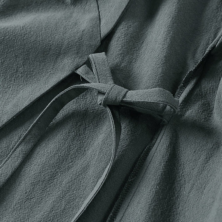 Kimono homme à manches courtes en coton et lin, orné de Buddha Stones et d'un seul bouton chinois. - image 5