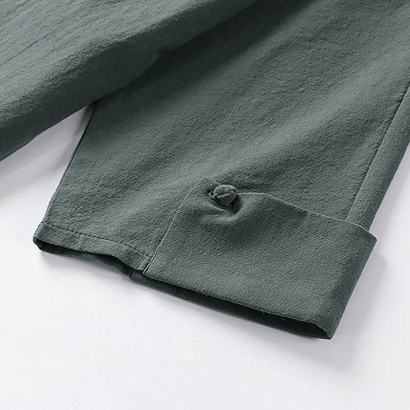 Kimono homme à manches courtes en coton et lin, orné de Buddha Stones et d'un seul bouton chinois. - image 7