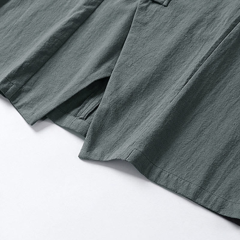 Kimono homme à manches courtes en coton et lin, orné de Buddha Stones et d'un seul bouton chinois. - image 6