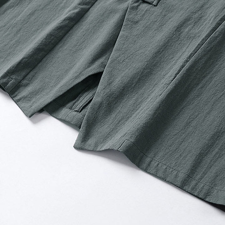 Kimono homme à manches courtes en coton et lin, orné de Buddha Stones et d'un seul bouton chinois. - image 6