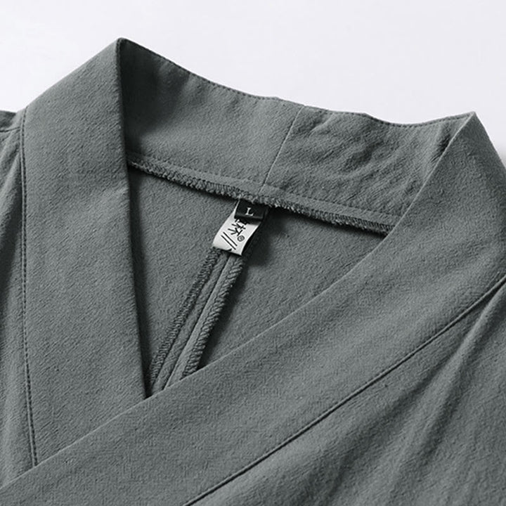 Kimono homme à manches trois-quarts en coton et lin uni à lacets Buddha Stones - image 2