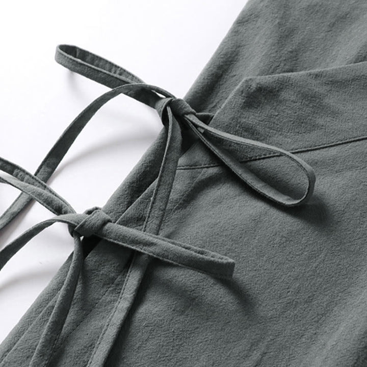 Kimono homme à manches trois-quarts en coton et lin uni à lacets Buddha Stones - image 4