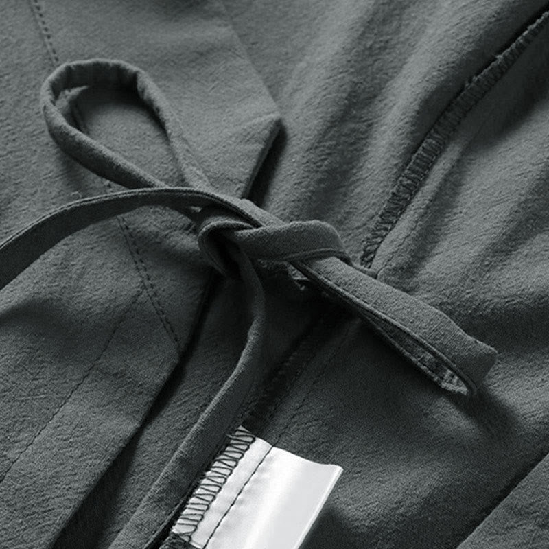 Kimono homme à manches trois-quarts en coton et lin uni à lacets Buddha Stones - image 3