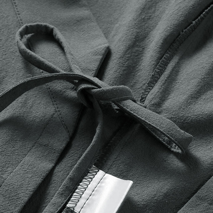 Kimono homme à manches trois-quarts en coton et lin uni à lacets Buddha Stones - image 3