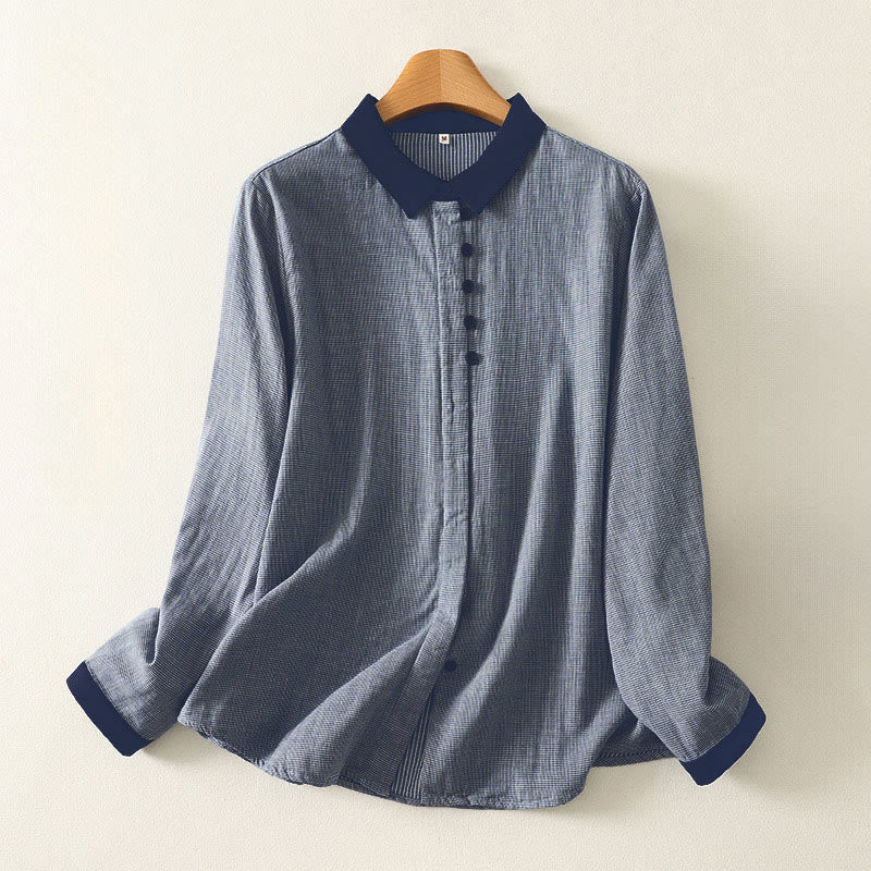 Chemise à manches longues pour femme, rayures bleues, col montant, boutons, motif Buddha Stones, style automne - Bleu acier clair - US8-10，UK/AU12-14，EU40-42 (2XL) - image 0