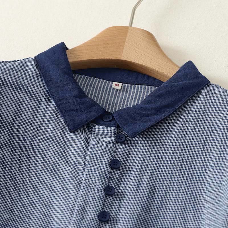 Chemise à manches longues pour femme, rayures bleues, col montant, boutons, motif Buddha Stones, style automne - image 2