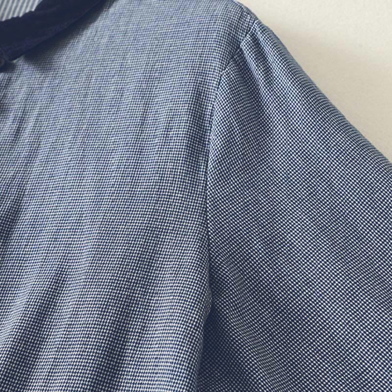 Chemise à manches longues pour femme, rayures bleues, col montant, boutons, motif Buddha Stones, style automne - image 4