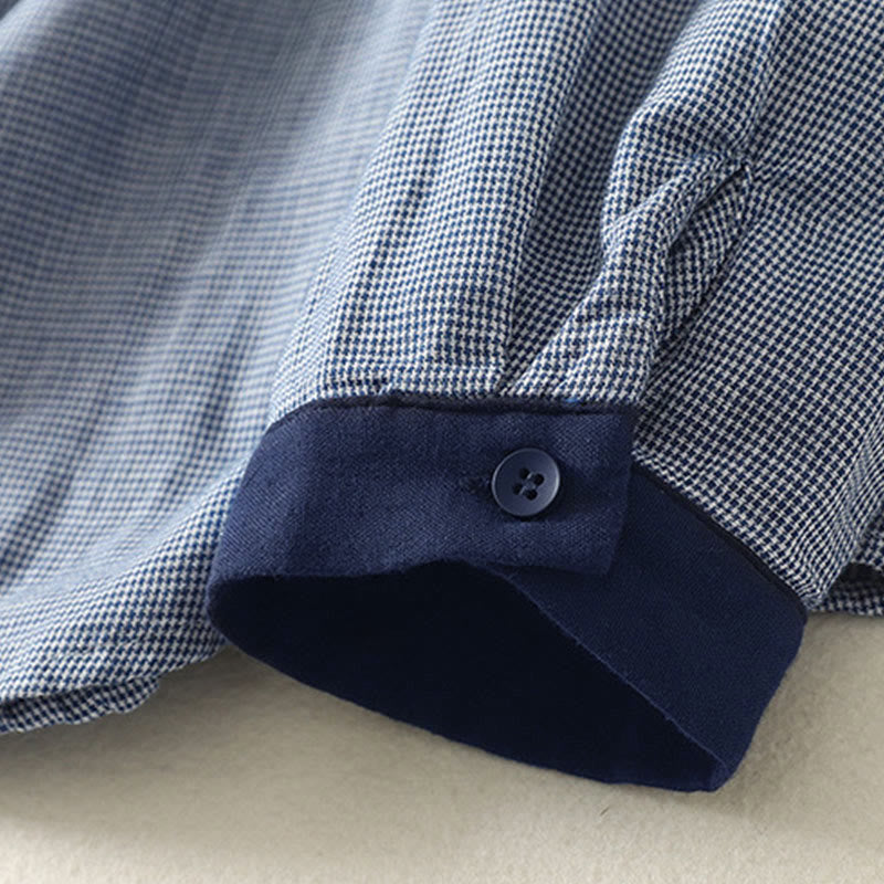 Chemise à manches longues pour femme, rayures bleues, col montant, boutons, motif Buddha Stones, style automne - image 8