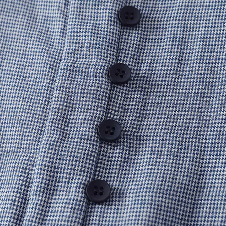 Chemise à manches longues pour femme, rayures bleues, col montant, boutons, motif Buddha Stones, style automne - image 5