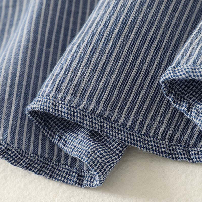 Chemise à manches longues pour femme, rayures bleues, col montant, boutons, motif Buddha Stones, style automne - image 7