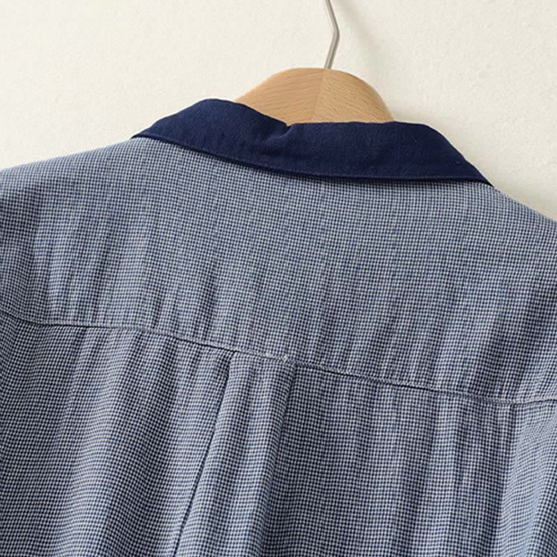 Chemise à manches longues pour femme, rayures bleues, col montant, boutons, motif Buddha Stones, style automne - image 3