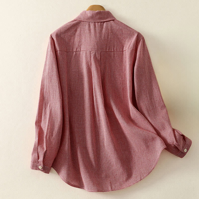 Chemise à manches longues pour femme, motif chat et Buddha Stones, broderie à carreaux, col montant et boutons. - image 6