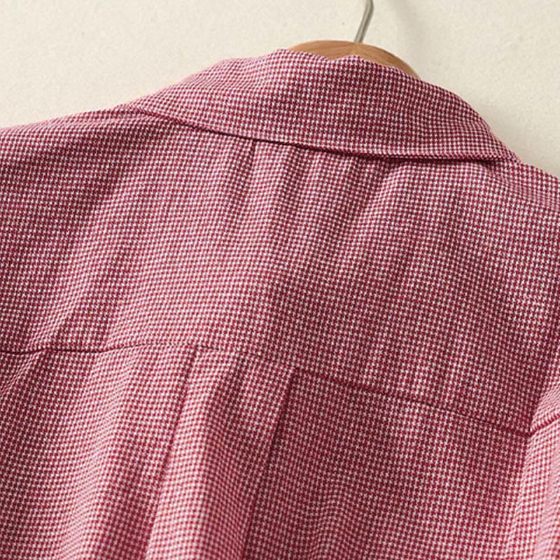 Chemise à manches longues pour femme, motif chat et Buddha Stones, broderie à carreaux, col montant et boutons. - image 9