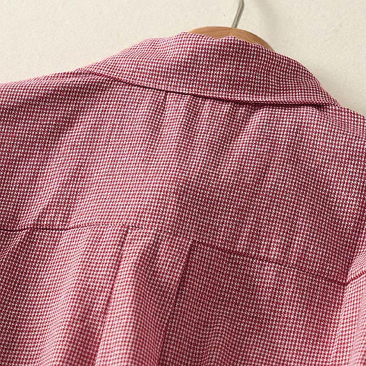 Chemise à manches longues pour femme, motif chat et Buddha Stones, broderie à carreaux, col montant et boutons. - image 9