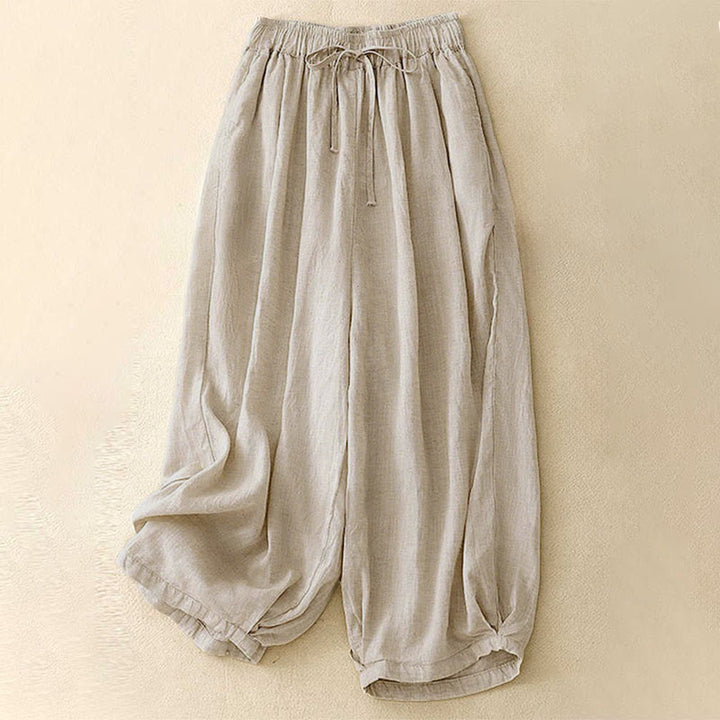 Pantalon Capri court harem à taille élastique et poches pour femme, motif Buddha Stones - Beige - US8-10，UK/AU12-14，EU40-42 (2XL) - image 0