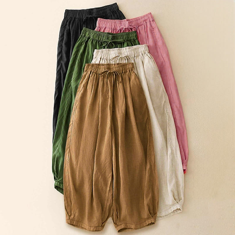 Pantalon Capri court harem en coton à taille élastique et poches, motif Buddha Stones , été - image 32