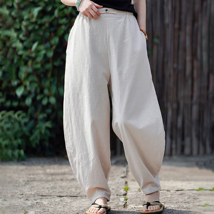 Pantalon d'été uni Buddha Stones pour homme, coupe droite, fermeture à boutons de style chinois, en coton et lin avec poches - image 7