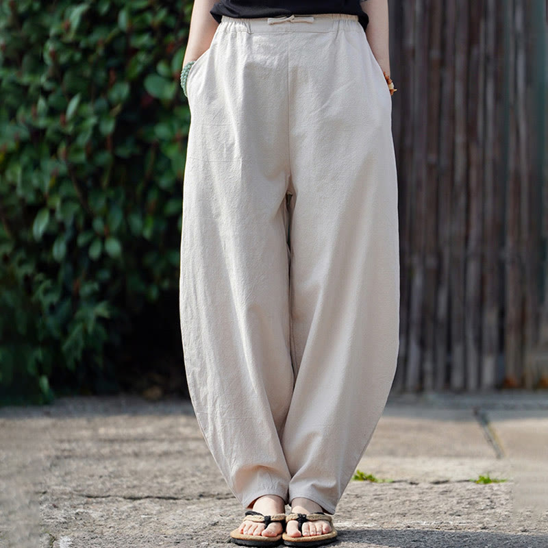 Pantalon d'été uni Buddha Stones pour homme, coupe droite, fermeture à boutons de style chinois, en coton et lin avec poches - image 11