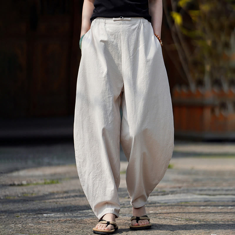 Pantalon d'été uni Buddha Stones pour homme, coupe droite, fermeture à boutons de style chinois, en coton et lin avec poches - image 10