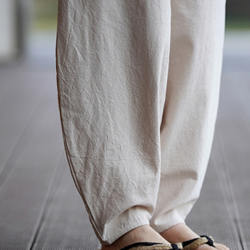 Pantalon d'été uni Buddha Stones pour homme, coupe droite, fermeture à boutons de style chinois, en coton et lin avec poches - image 15