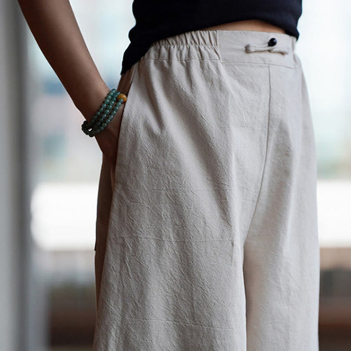 Pantalon d'été uni Buddha Stones pour homme, coupe droite, fermeture à boutons de style chinois, en coton et lin avec poches - image 14