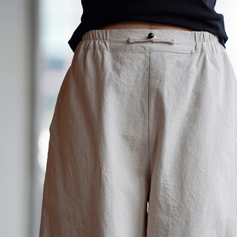 Pantalon d'été uni Buddha Stones pour homme, coupe droite, fermeture à boutons de style chinois, en coton et lin avec poches - image 12