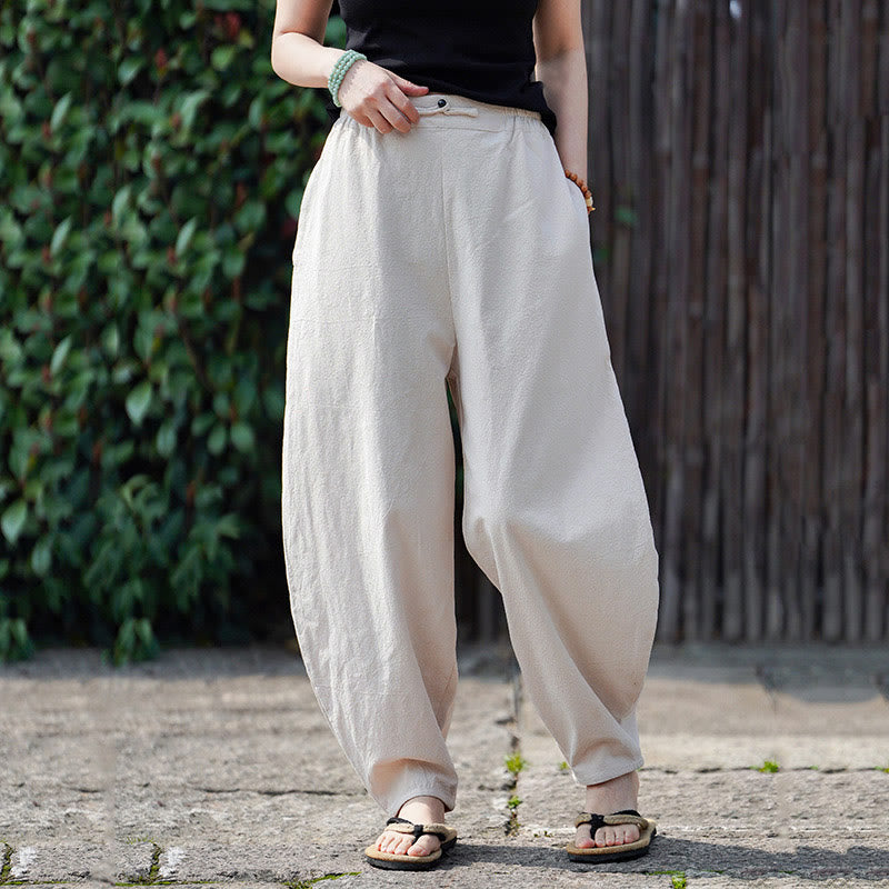 Pantalon d'été uni Buddha Stones pour homme, coupe droite, fermeture à boutons de style chinois, en coton et lin avec poches - image 9