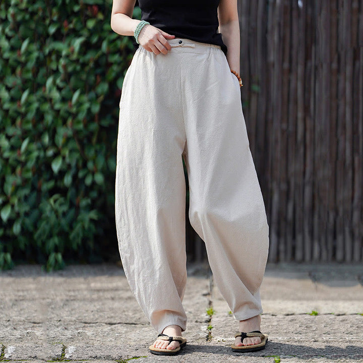 Pantalon d'été uni Buddha Stones pour homme, coupe droite, fermeture à boutons de style chinois, en coton et lin avec poches - image 9