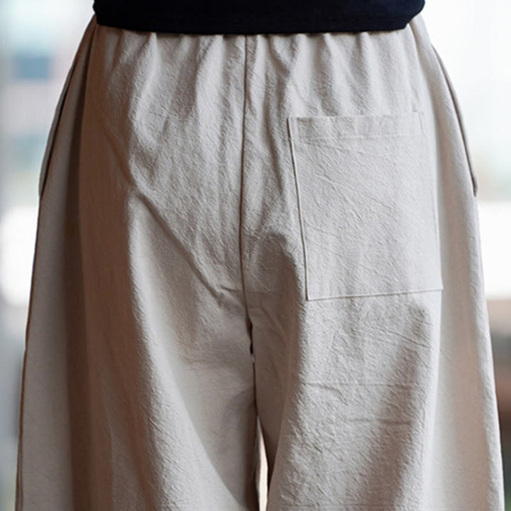 Pantalon d'été uni Buddha Stones pour homme, coupe droite, fermeture à boutons de style chinois, en coton et lin avec poches - image 13