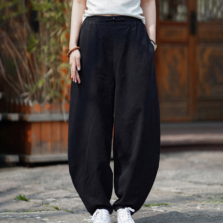 Pantalon d'été uni Buddha Stones pour homme, coupe droite, fermeture à boutons de style chinois, en coton et lin avec poches - image 18