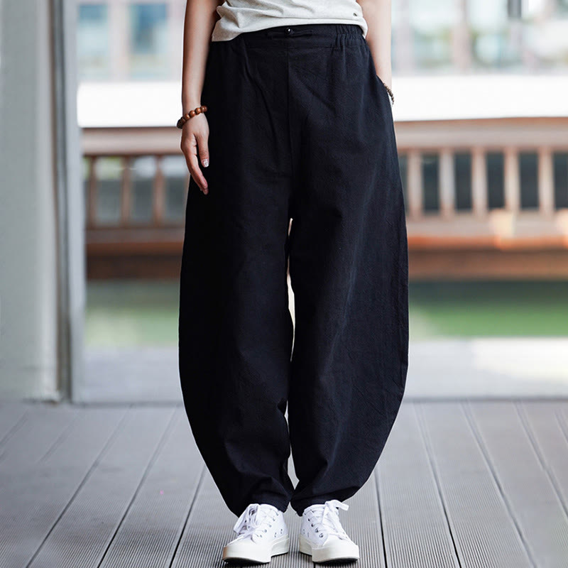 Pantalon d'été uni Buddha Stones pour homme, coupe droite, fermeture à boutons de style chinois, en coton et lin avec poches - image 24