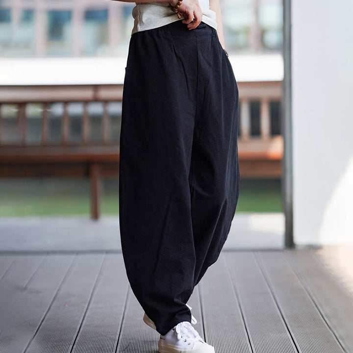 Pantalon d'été uni Buddha Stones pour homme, coupe droite, fermeture à boutons de style chinois, en coton et lin avec poches - image 22