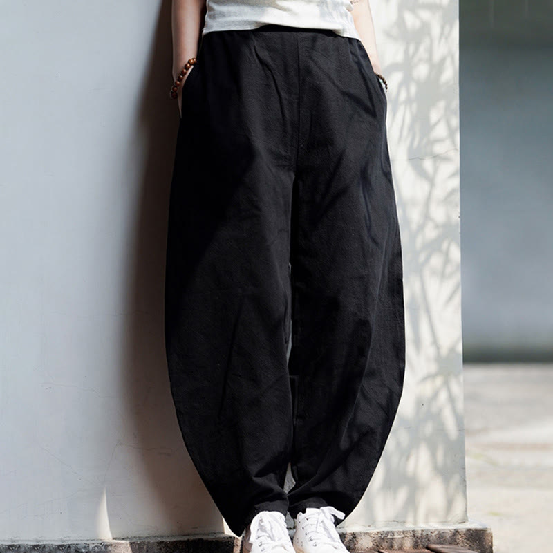 Pantalon d'été uni Buddha Stones pour homme, coupe droite, fermeture à boutons de style chinois, en coton et lin avec poches - image 27