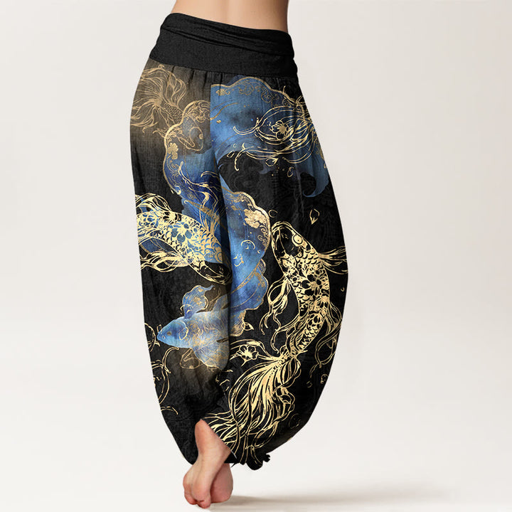 Pantalon harem à taille élastique pour femme, en pur coton, motif de carpes koï, Buddha Stones - image 6