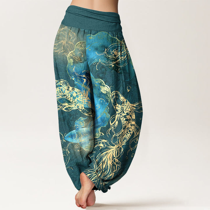 Pantalon harem à taille élastique pour femme, en pur coton, motif de carpes koï, Buddha Stones - image 9