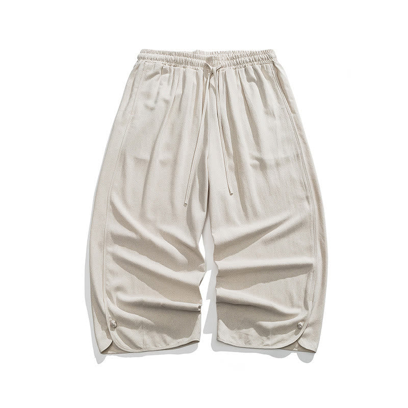 Pantalon d'été uni en lin et coton, motif Buddha Stones, avec cordon de serrage et poches, longueur 7-8. - image 11