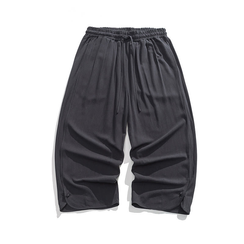 Pantalon d'été uni en lin et coton, motif Buddha Stones, avec cordon de serrage et poches, longueur 7-8. - image 36