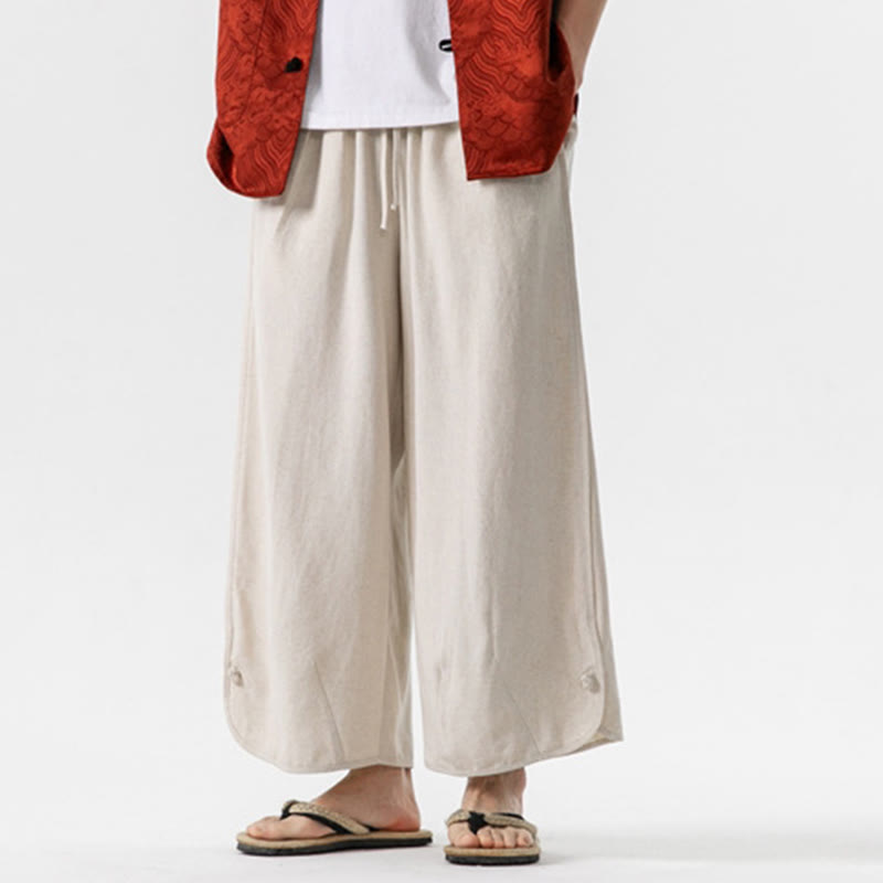 Pantalon d'été uni en lin et coton, motif Buddha Stones, avec cordon de serrage et poches, longueur 7-8. - image 8