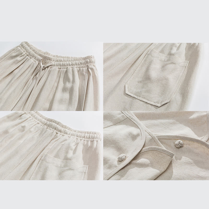 Pantalon d'été uni en lin et coton, motif Buddha Stones, avec cordon de serrage et poches, longueur 7-8. - image 9