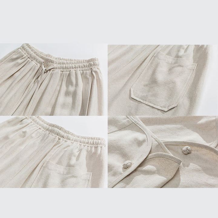 Pantalon d'été uni en lin et coton, motif Buddha Stones, avec cordon de serrage et poches, longueur 7-8. - image 9